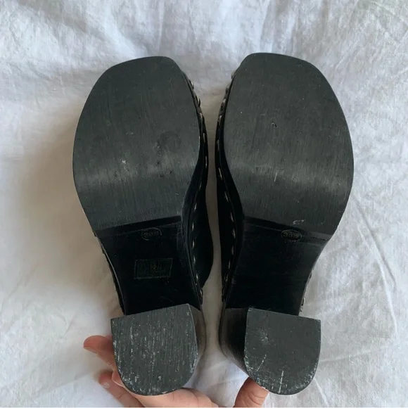 Vintage Miu Miu 1996 Leather Shearling Stud Clog Mule Heels Black - Picture 7 of 8